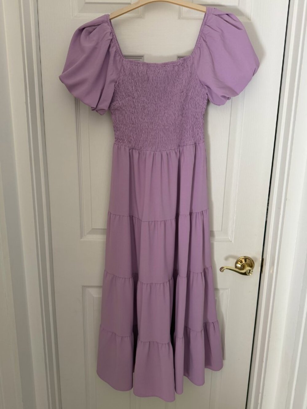NWOT Lavender Purple Smocked Puff Sleeve Tiered Maxi Dress